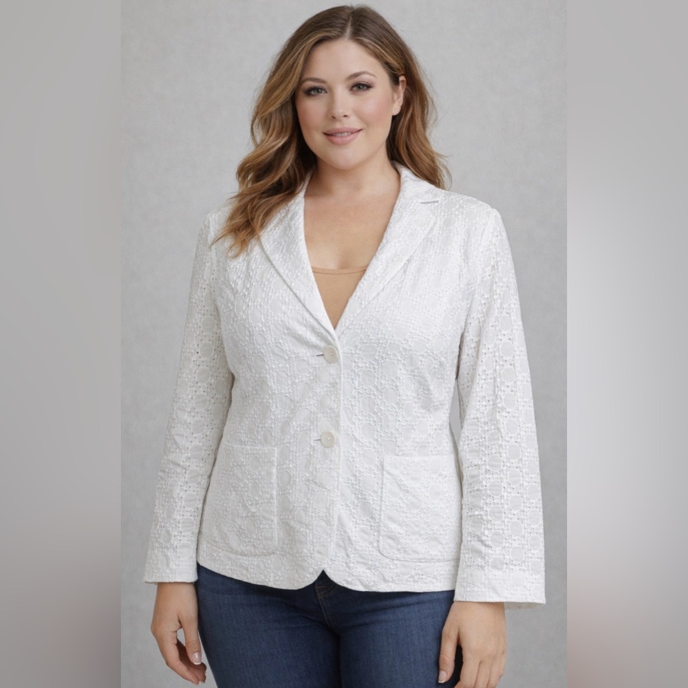 Banana Republic White Eyelet Blazer Jacket Cotton‎ Tailored Summer Jacket 10